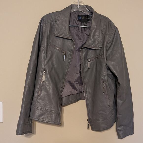 iB Diffusion Jackets & Blazers - Vintage I.B. Diffusion Grey Grunge Y2K Faux Leather Moto Jacket